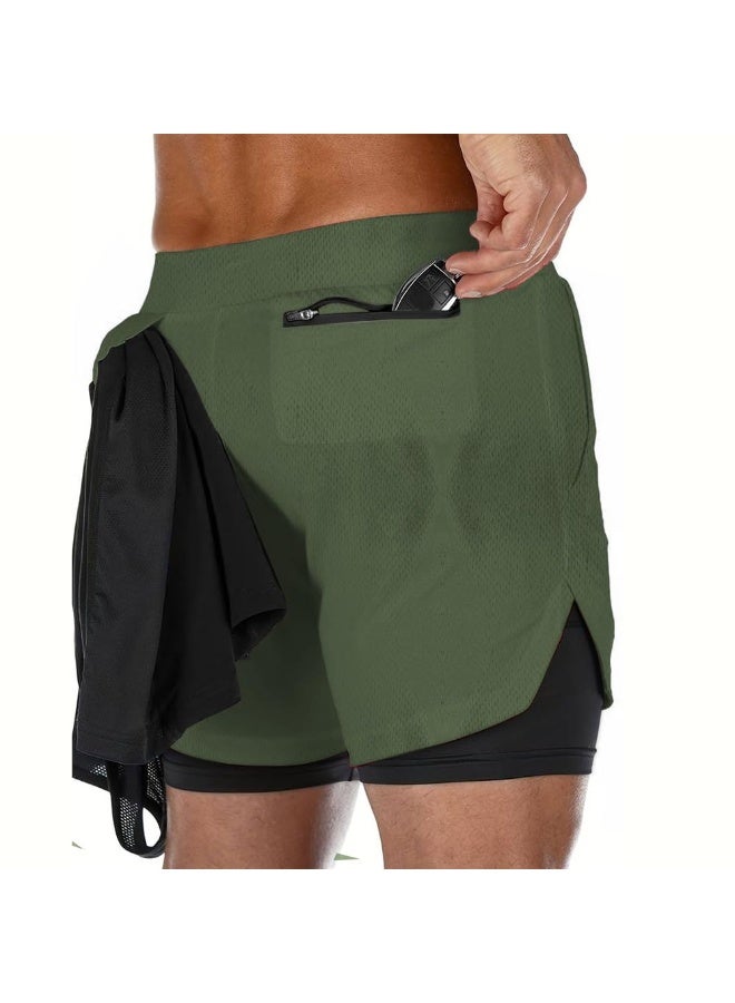 ناكسوس شورتات رياضية للرجال، شورتات رياضية للجري للرجال، شورتات رياضية برباط للرجال، شورتات رياضية فضفاضة بطبقتين وأربعة جيوب - Image 3